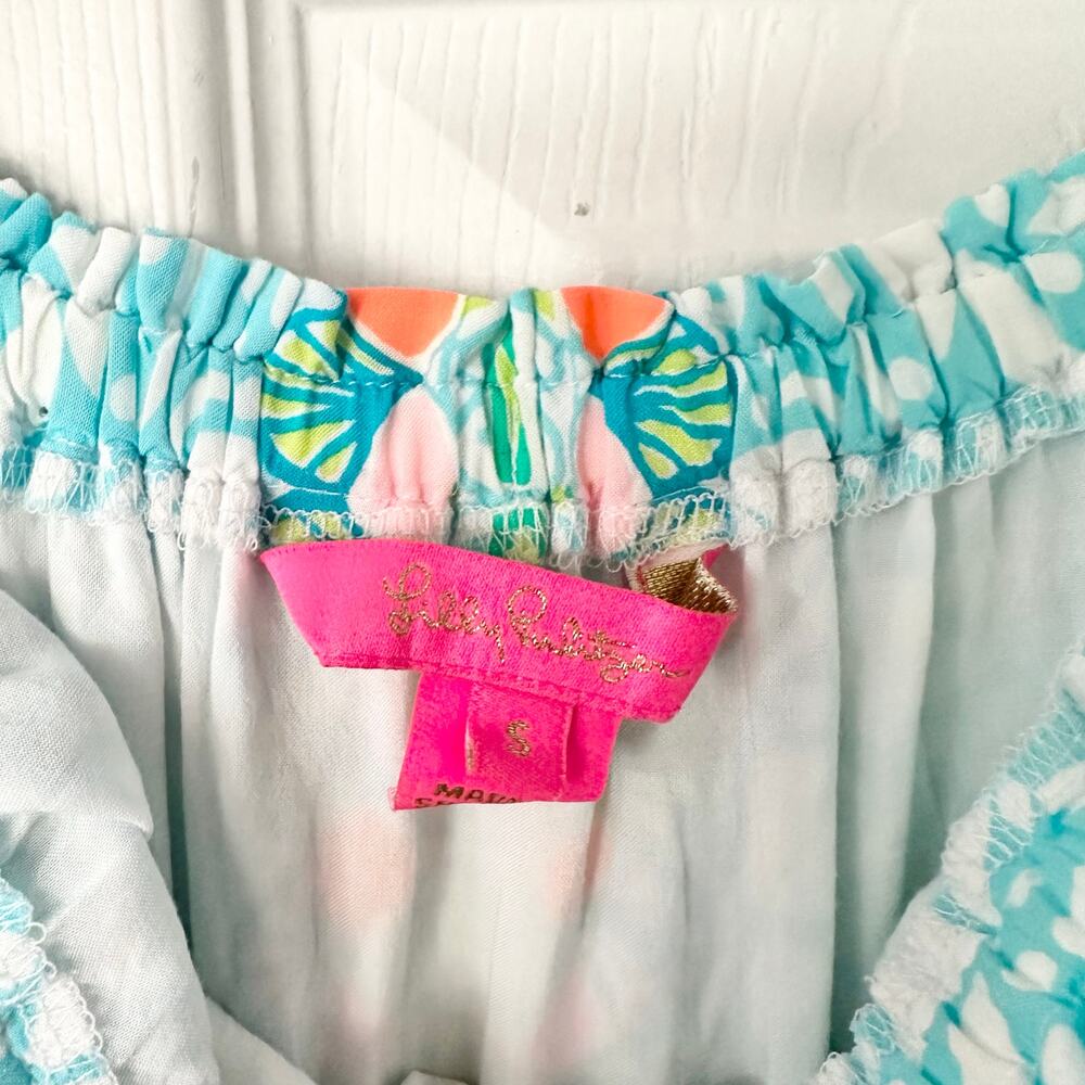 Lilly Pulitzer Nevie Blue Off Shoulder Bell Sleeve Dress Multi Caribbean Citrus - Picture 6 of 9